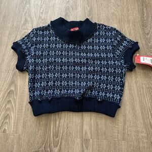 Vintage esprit Womens Sweater Cropped M Blue Knit Pullover Mock neck 90s NWT
